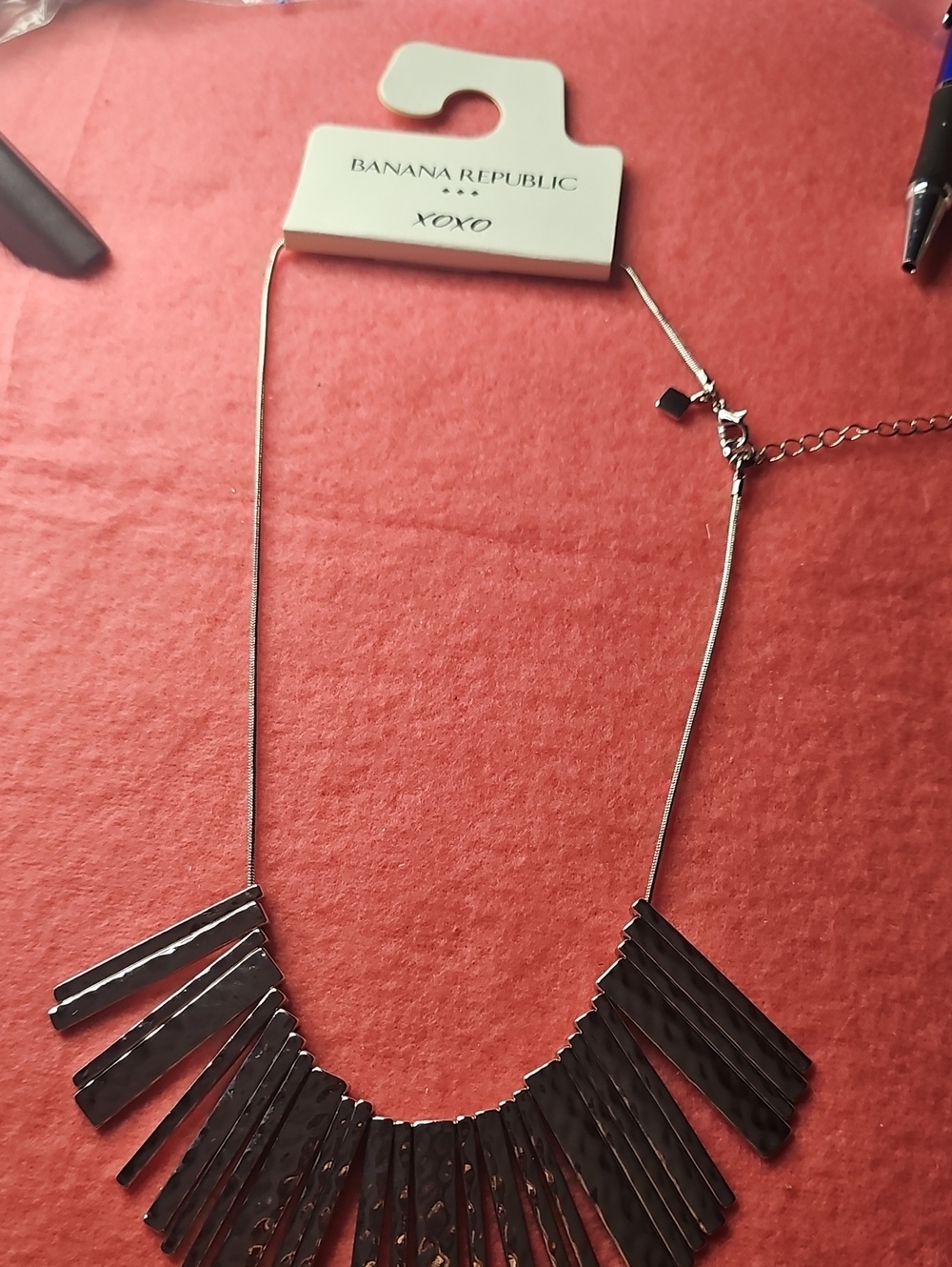Banana Republic Hammered Silver Bar Fringe Necklace